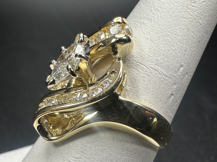 14K Gold and Diamond Ring with 1/2 Ct Marquee Diamond G-H, SI2 and (14) 1.5-2mm Round Brilliant Diamonds 5.6g Size 8 Retails $3,600 [Photo 7]