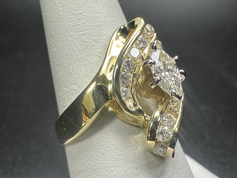 14K Gold and Diamond Ring with 1/2 Ct Marquee Diamond G-H, SI2 and (14) 1.5-2mm Round Brilliant Diamonds 5.6g Size 8 Retails $3,600 [Photo 5]