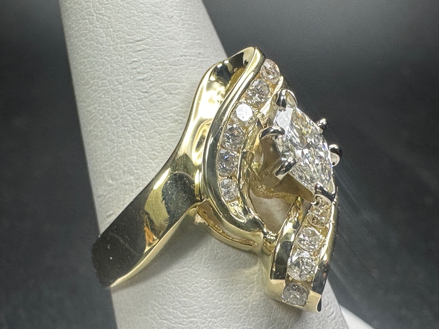 14K Gold and Diamond Ring with 1/2 Ct Marquee Diamond G-H, SI2 and (14) 1.5-2mm Round Brilliant Diamonds 5.6g Size 8 Retails $3,600 [Photo 6]