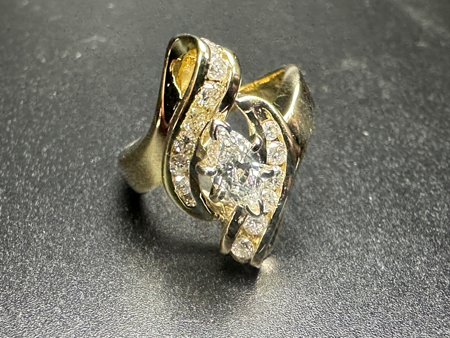 14K Gold and Diamond Ring with 1/2 Ct Marquee Diamond G-H, SI2 and (14) 1.5-2mm Round Brilliant Diamonds 5.6g Size 8 Retails $3,600 [Photo 8]