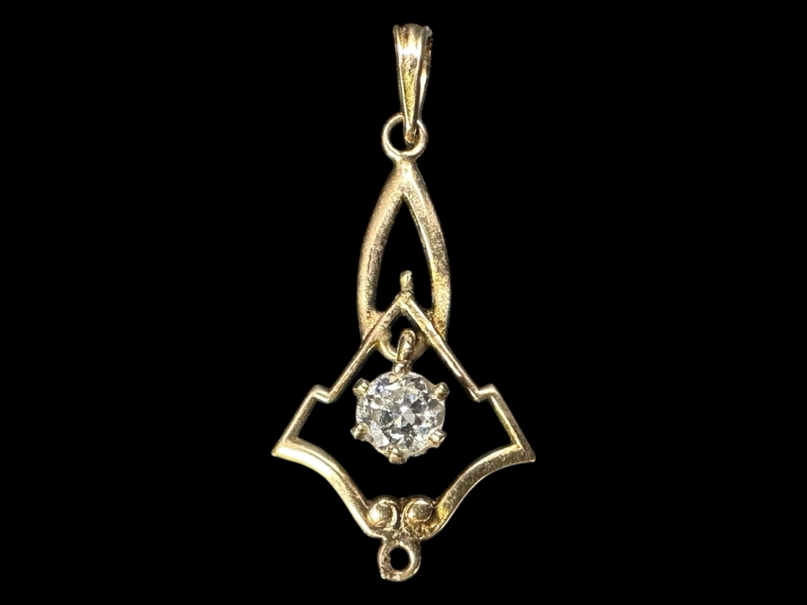 14K Gold Pendant with 3.8mm Old European Cut Diamond .20ct .81g Retails $800