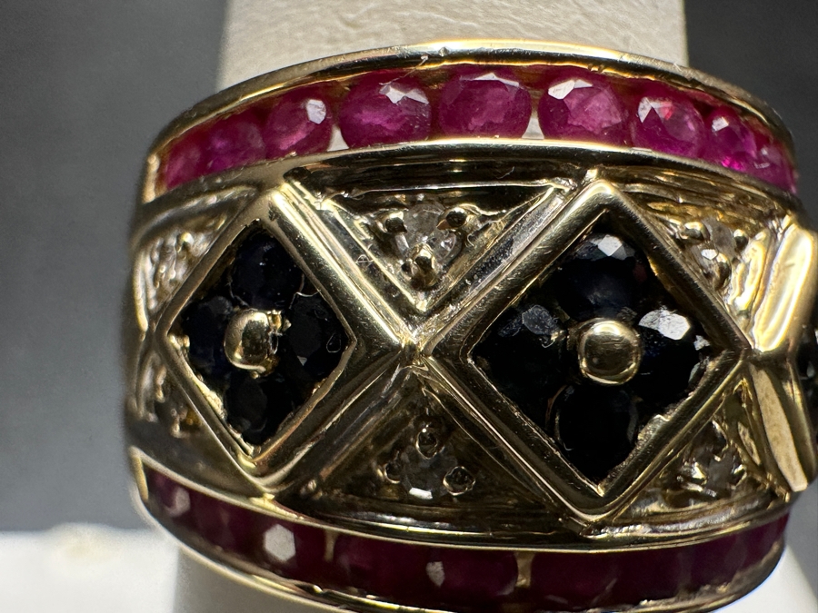 14K Gold Ring with (22) 2.0mm Rubies, (12) 1.5mm Sapphires and 8 Diamonds 7.3g Size 7.75 Retails $3,000 [Photo 2]
