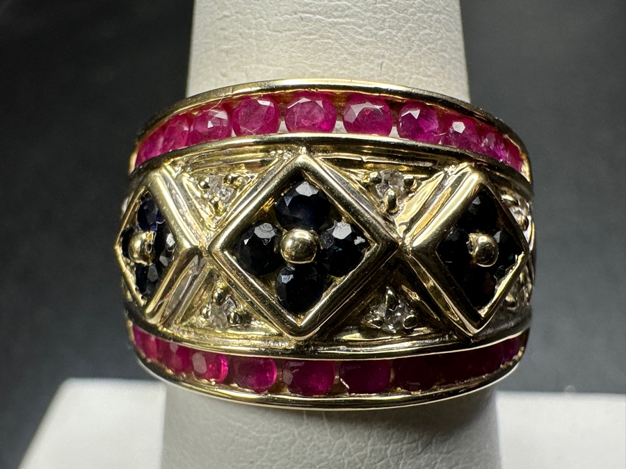 14K Gold Ring with (22) 2.0mm Rubies, (12) 1.5mm Sapphires and 8 Diamonds 7.3g Size 7.75 Retails $3,000 [Photo 4]