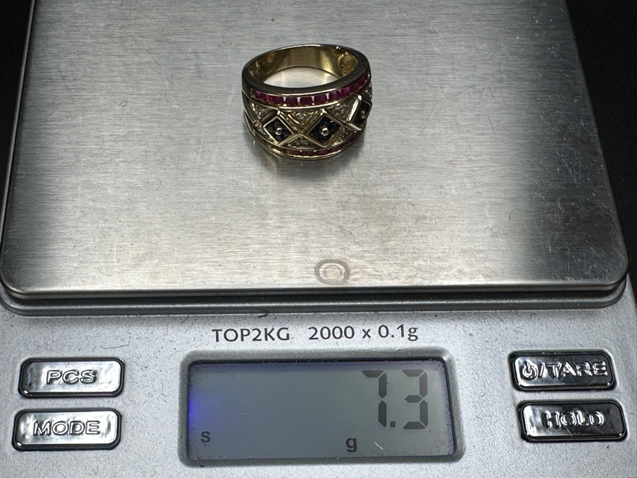 14K Gold Ring with (22) 2.0mm Rubies, (12) 1.5mm Sapphires and 8 Diamonds 7.3g Size 7.75 Retails $3,000 [Photo 10]
