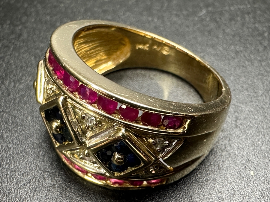14K Gold Ring with (22) 2.0mm Rubies, (12) 1.5mm Sapphires and 8 Diamonds 7.3g Size 7.75 Retails $3,000 [Photo 8]