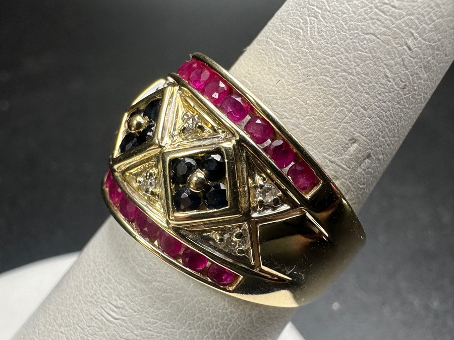 14K Gold Ring with (22) 2.0mm Rubies, (12) 1.5mm Sapphires and 8 Diamonds 7.3g Size 7.75 Retails $3,000 [Photo 5]
