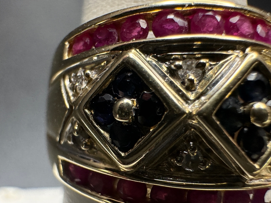 14K Gold Ring with (22) 2.0mm Rubies, (12) 1.5mm Sapphires and 8 Diamonds 7.3g Size 7.75 Retails $3,000 [Photo 3]