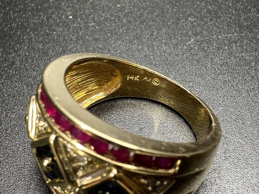 14K Gold Ring with (22) 2.0mm Rubies, (12) 1.5mm Sapphires and 8 Diamonds 7.3g Size 7.75 Retails $3,000 [Photo 7]
