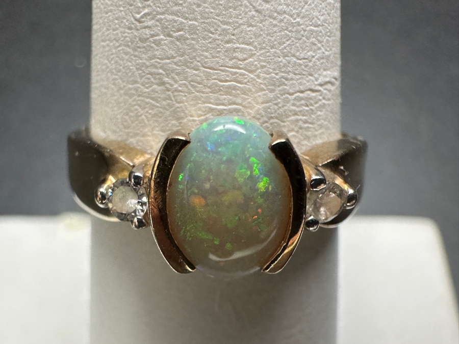 14K Gold Ring with 8x6mm Opal and (2) 2mm Natural Diamonds 3.8g Size 7.25 Retails $2,000 [Photo 3]