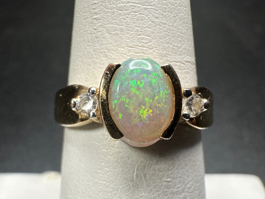 14K Gold Ring with 8x6mm Opal and (2) 2mm Natural Diamonds 3.8g Size 7.25 Retails $2,000 [Photo 2]