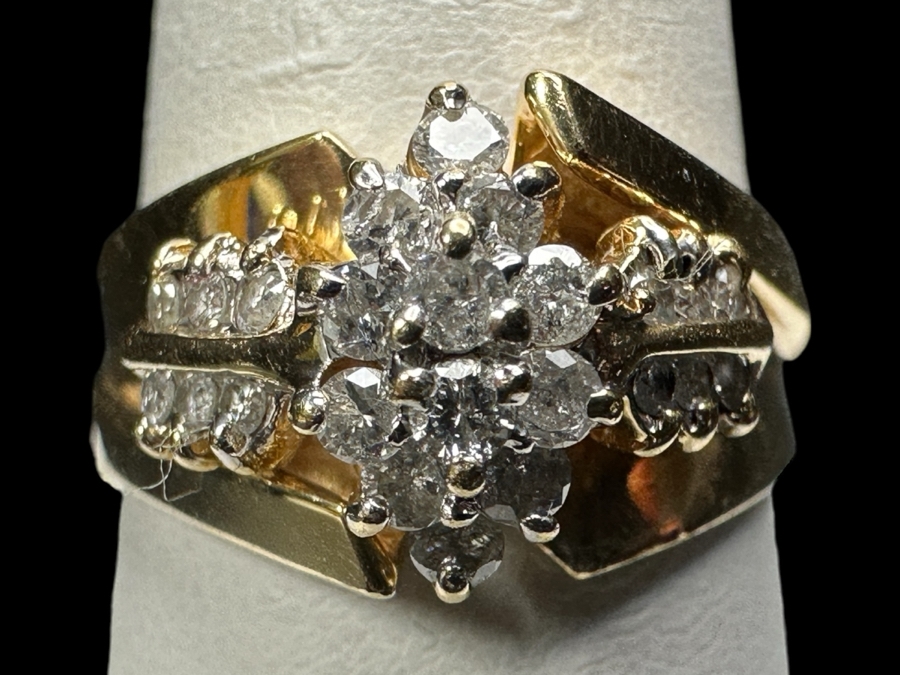 14K Gold Ring with (12) 2mm Natural Diamonds and (12) 1mm Natural Diamonds 5.4g Size 9 Retails $2,400