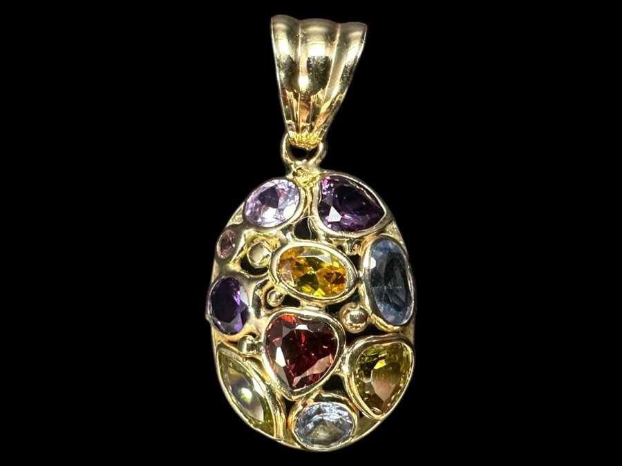 14K Gold Pendant with Mixed Semi-Precious Stones 5.1g Retails $2,400