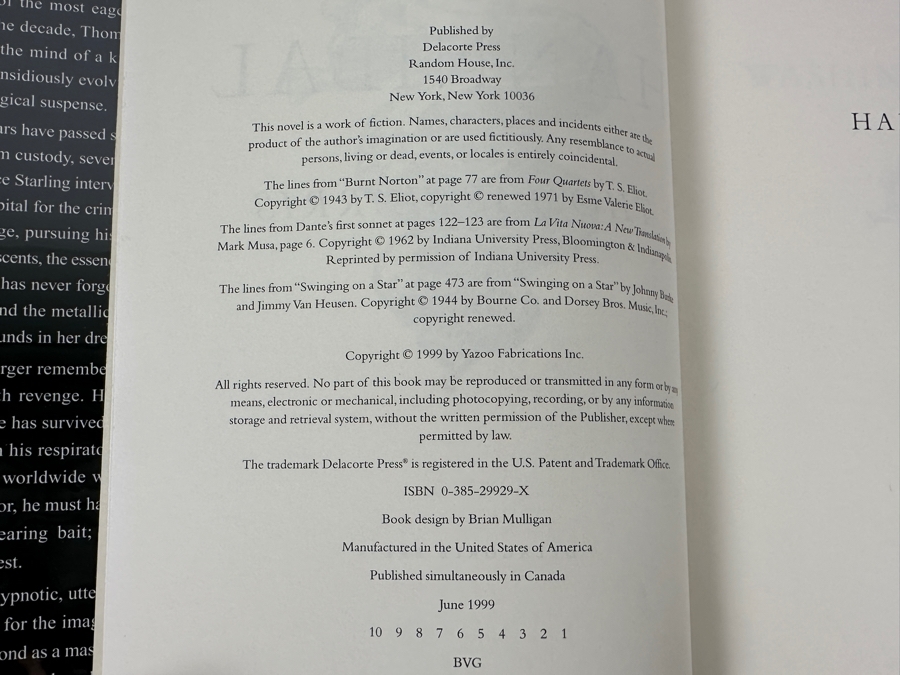 (3) First Edition Hardcover Books By Thomas Harris: The Silence Of The Lambs, Hannibal & Red Dragon Estimate $1,100-$1,900 [Photo 14]