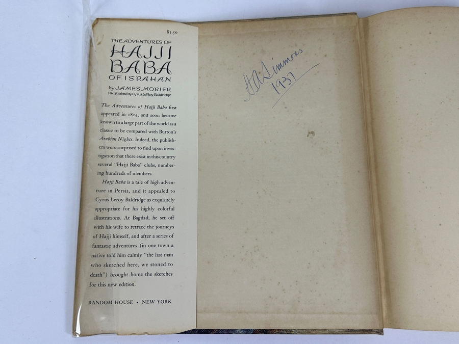 Vintage 1937 First Illustrated Edition Hardcover Book The Adventures Of Hajji Baba By James Morier With Original Dust Jacket Published By Random House New York Estimate $100-$200 [Photo 6]