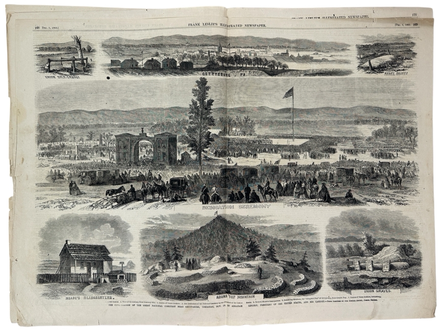 Antique 1863 December 5 Frank Leslie's Illustrated Newspaper First Illustrated Publication Of Abraham Lincoln's Gettysburg Address Civil War Estimate $1,000