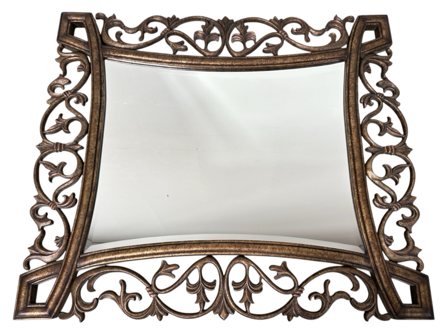 Large Tommy Bahama Wall Mirror with Wood Frame and Metal Scroll Work 54' x 44'