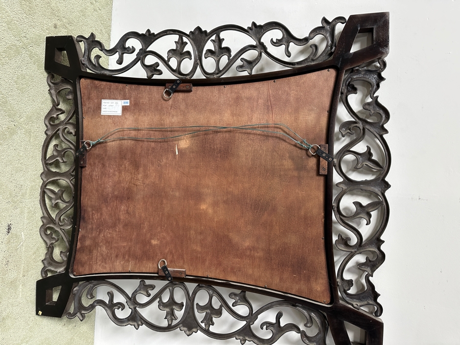 Large Tommy Bahama Wall Mirror with Wood Frame and Metal Scroll Work 54' x 44' [Photo 2]