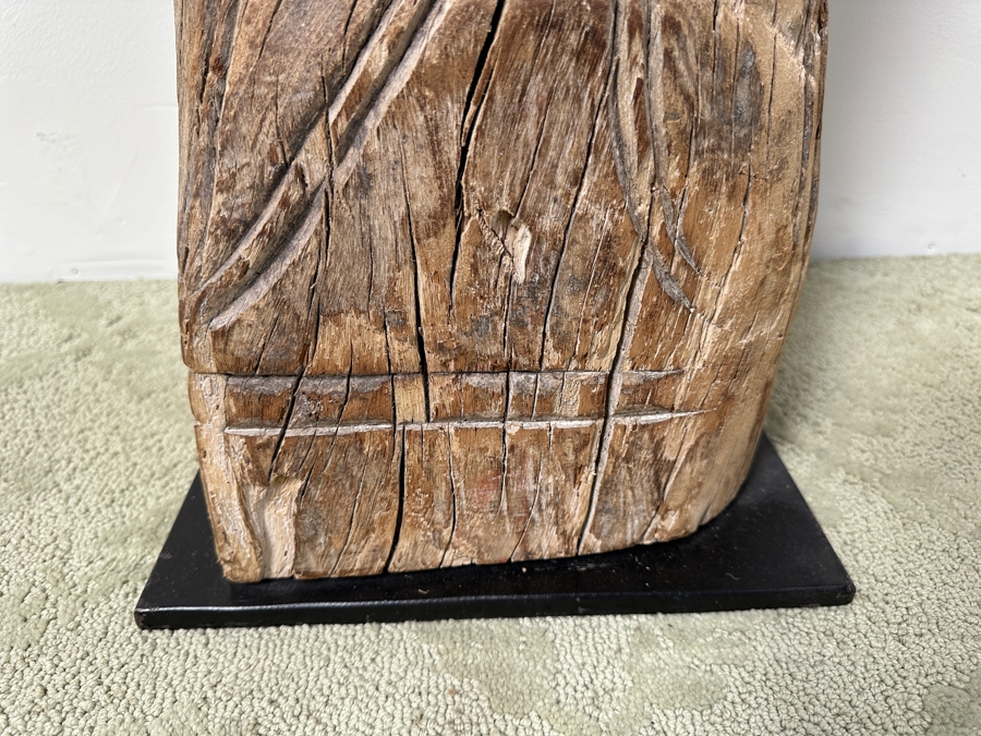 Vintage Hand Carved Architectural Wooden Column With Metal Base 61'H [Photo 8]