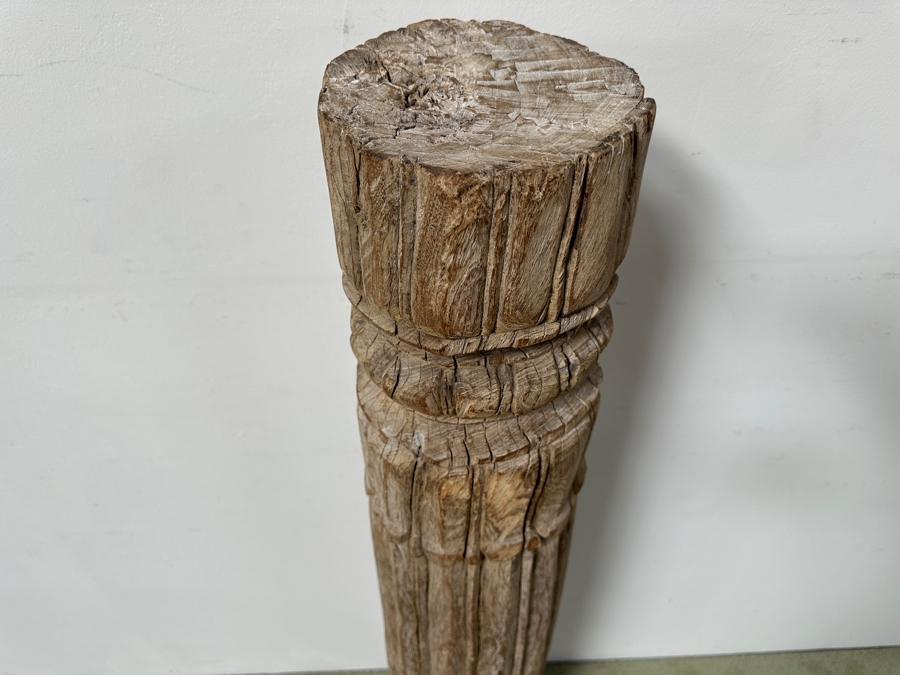 Vintage Hand Carved Architectural Wooden Column With Metal Base 61'H [Photo 7]
