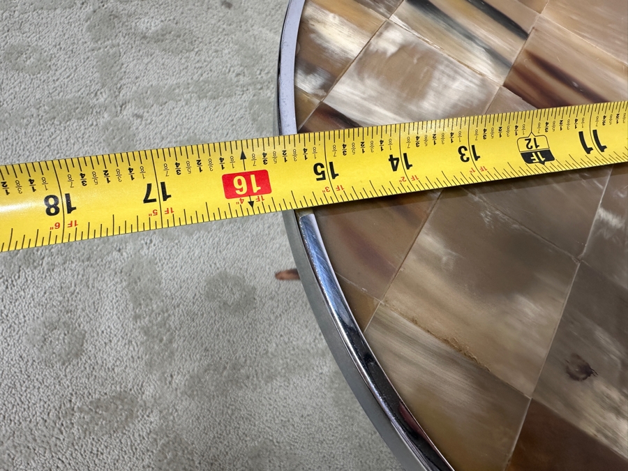 Tri-legged Horn Side Table with Tiled Horn Mosaic Top and Metal Trim 15.5'W x 18.5'H [Photo 10]