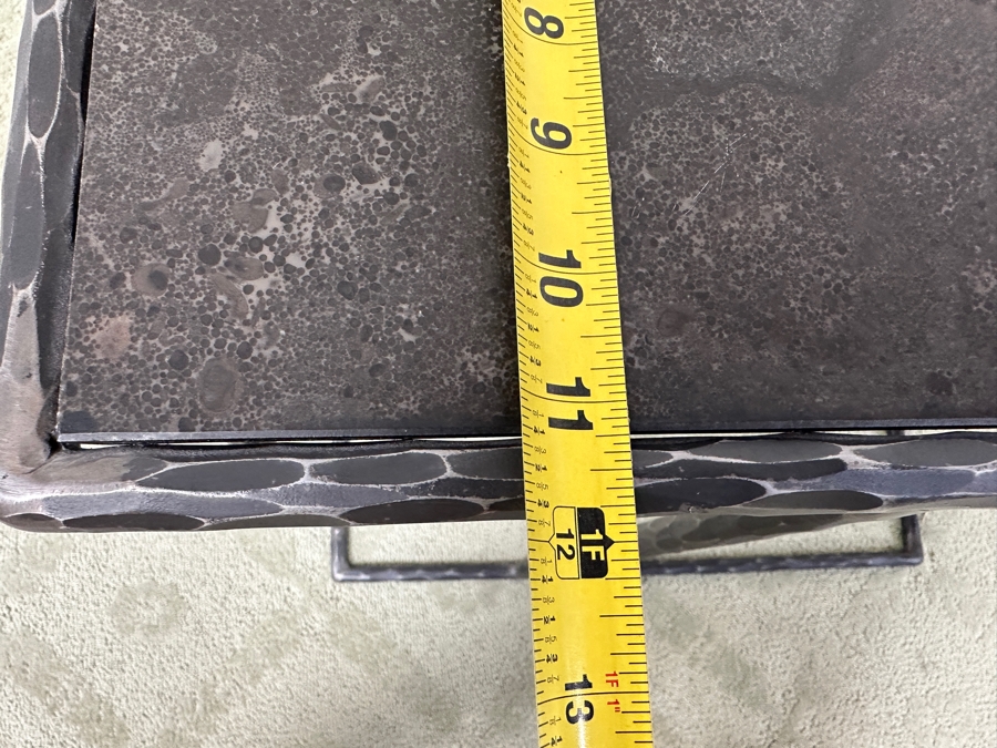 Pair of Arlo Accent Tables with C Shaped Base Stone Top and Hammered Metal Frame Retail $479 Each 24'W x 12'D x23'H [Photo 8]