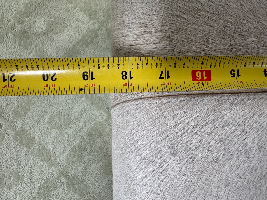 Pair Of DecMode Leather Geometric Stools with Metal Base and Light Gray Hair on Hide Leather 18.5'W x 20'D x 19'H [Photo 7]