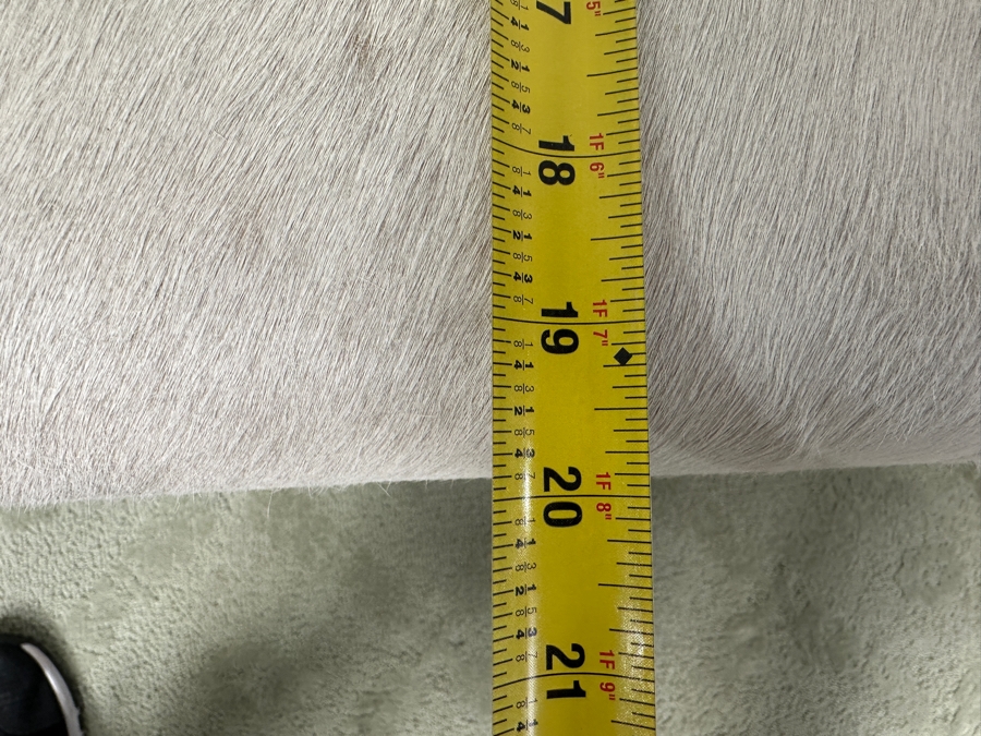 Pair Of DecMode Leather Geometric Stools with Metal Base and Light Gray Hair on Hide Leather 18.5'W x 20'D x 19'H [Photo 8]