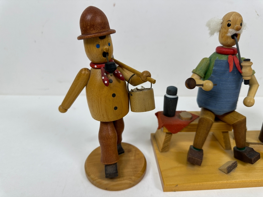 (3) Vintage German Folk Art Rauchermann Wooden Incense Smokers - Erzgebirge Region Of Germany - Holds Small Incense Cone - Smoke Curls Out Of Mouth 6.5'H To 7.5'H [Photo 3]