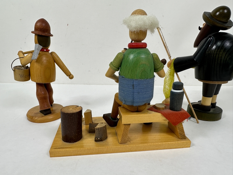 (3) Vintage German Folk Art Rauchermann Wooden Incense Smokers - Erzgebirge Region Of Germany - Holds Small Incense Cone - Smoke Curls Out Of Mouth 6.5'H To 7.5'H [Photo 9]