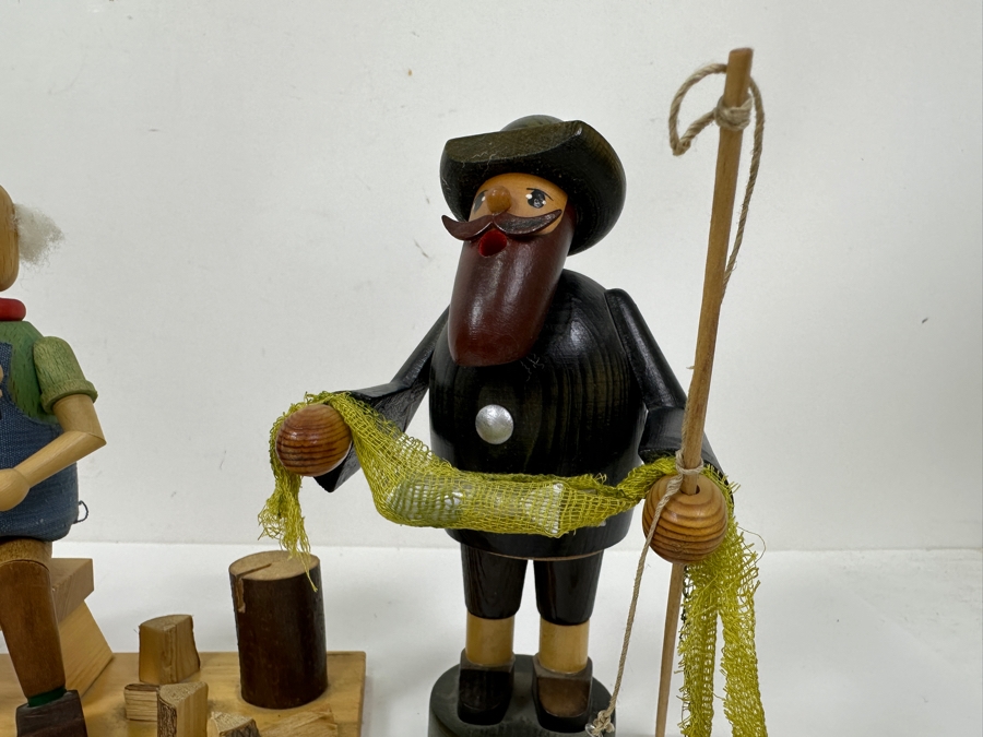 (3) Vintage German Folk Art Rauchermann Wooden Incense Smokers - Erzgebirge Region Of Germany - Holds Small Incense Cone - Smoke Curls Out Of Mouth 6.5'H To 7.5'H [Photo 5]