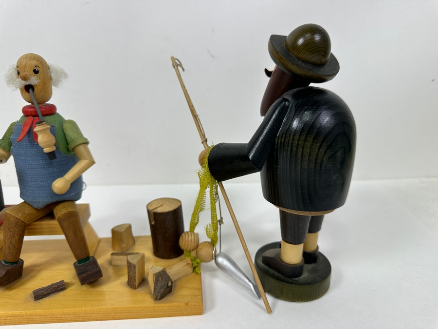 (3) Vintage German Folk Art Rauchermann Wooden Incense Smokers - Erzgebirge Region Of Germany - Holds Small Incense Cone - Smoke Curls Out Of Mouth 6.5'H To 7.5'H [Photo 8]