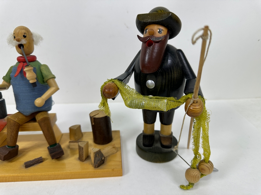 (3) Vintage German Folk Art Rauchermann Wooden Incense Smokers - Erzgebirge Region Of Germany - Holds Small Incense Cone - Smoke Curls Out Of Mouth 6.5'H To 7.5'H [Photo 4]