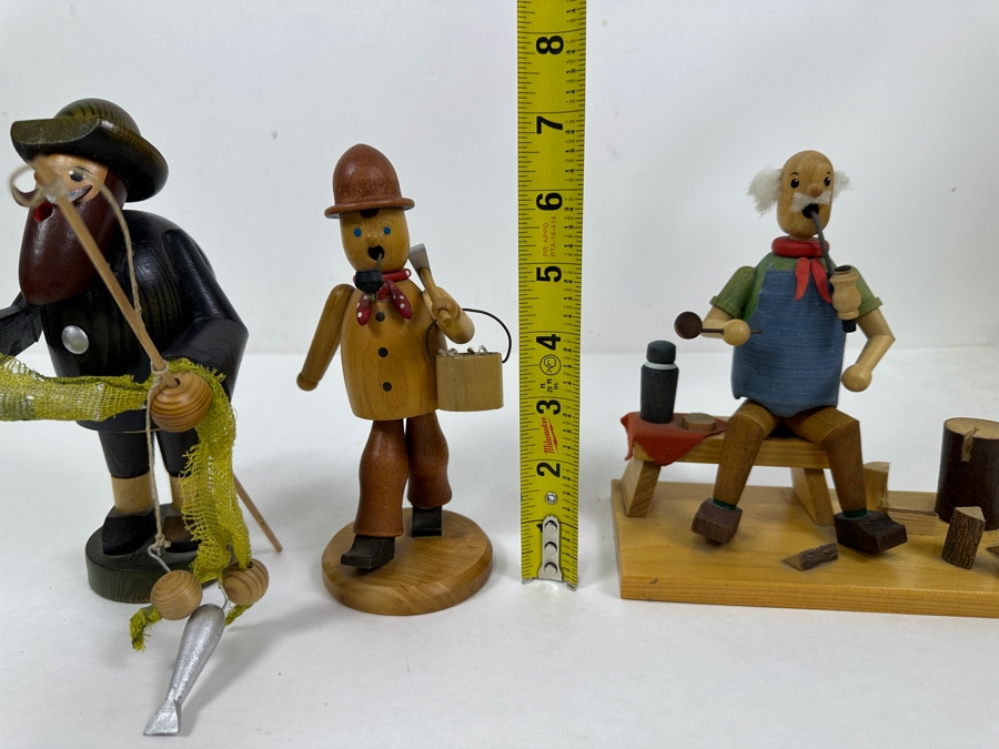(3) Vintage German Folk Art Rauchermann Wooden Incense Smokers - Erzgebirge Region Of Germany - Holds Small Incense Cone - Smoke Curls Out Of Mouth 6.5'H To 7.5'H [Photo 12]