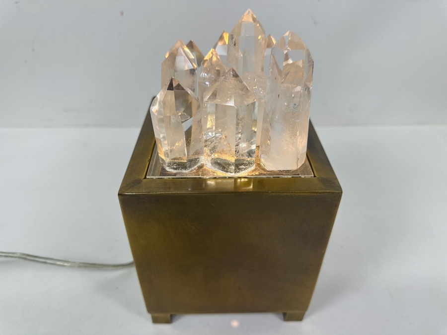 John-Richard Collection Natural Clear Quartz Crystals And Brass Box Table Lamp 5W X 9H [Photo 3]