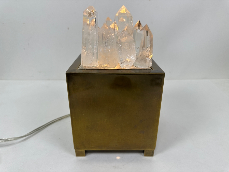 John-Richard Collection Natural Clear Quartz Crystals And Brass Box Table Lamp 5W X 9H [Photo 6]