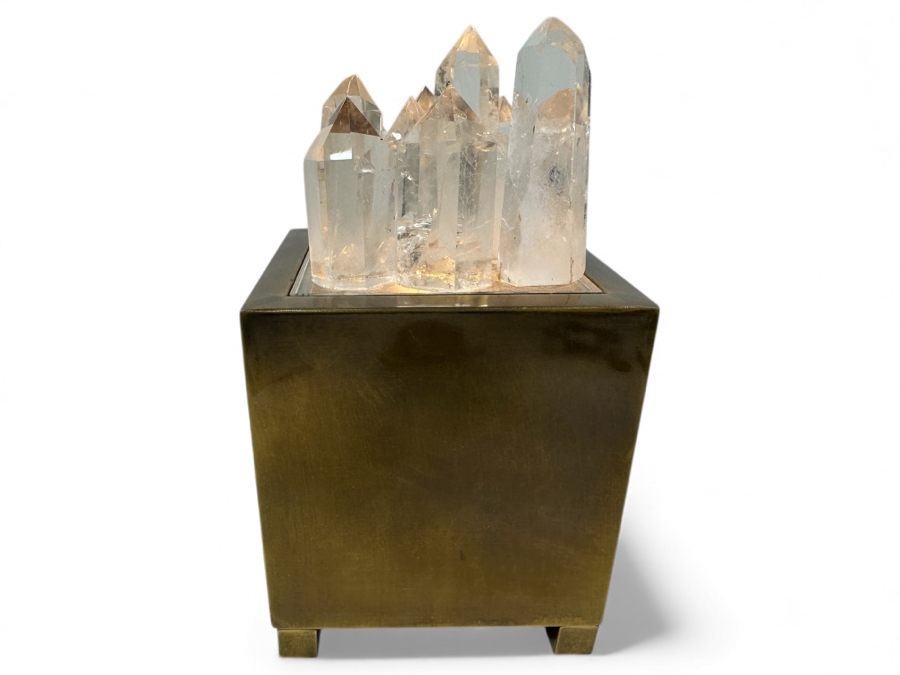 John-Richard Collection Natural Clear Quartz Crystals And Brass Box Table Lamp 5W X 9H