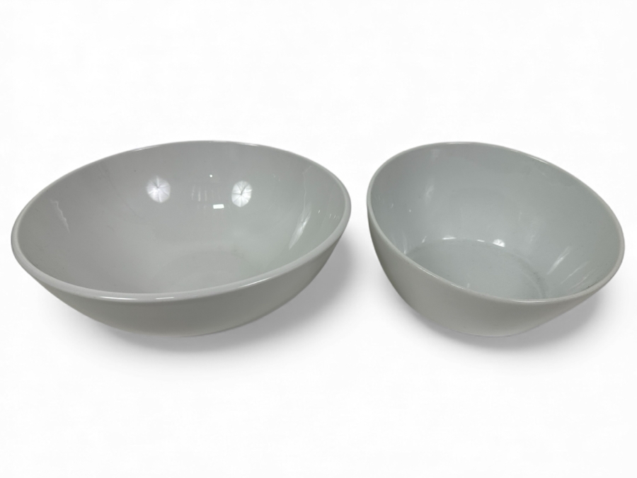 Pair of Crate and Barrel White Serving Bowls 9'W and 10'W