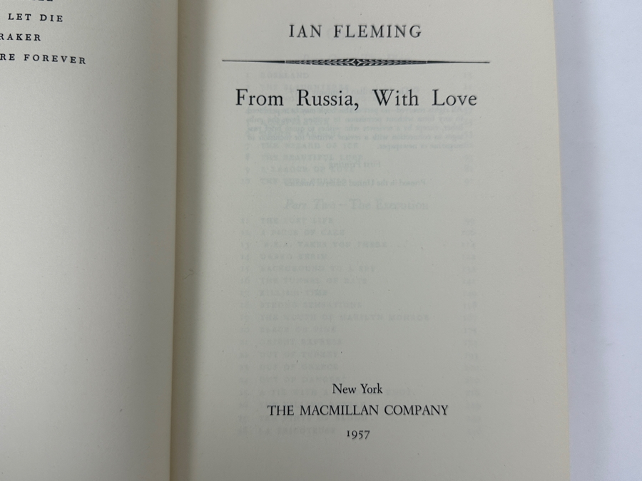 First American Printing 1957 Hardcover Book With Original Dust Jacket From Russia, With Love By Ian Fleming Published By The Macmillan Company New York Estimate $1,000-$3,000 [Photo 7]