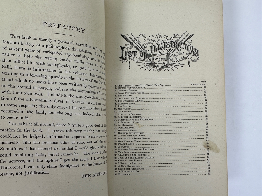 Antique 1872 Hardcover First Edition Book Roughing It By Mark Twain (Samuel L. Clemens) Featuring Twain's Humorous Travelogue Of His Journey To The Wild West & Hawaii Published By American Publishing Company - Damaged Spine - Estimate $1,000-$2,500 [Photo 15]