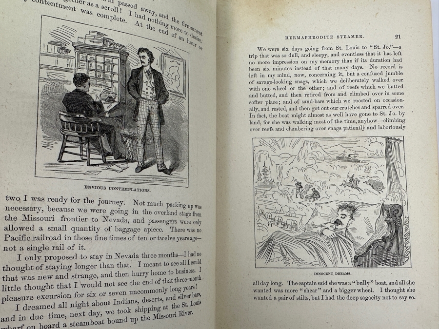 Antique 1872 Hardcover First Edition Book Roughing It By Mark Twain (Samuel L. Clemens) Featuring Twain's Humorous Travelogue Of His Journey To The Wild West & Hawaii Published By American Publishing Company - Damaged Spine - Estimate $1,000-$2,500 [Photo 17]