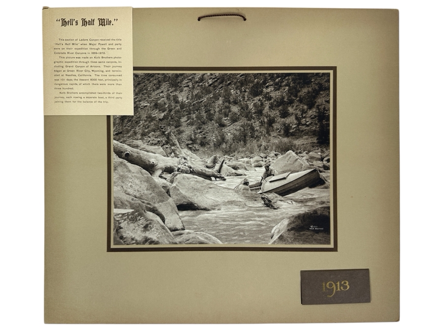 Just Added - Vintage Kolb Brothers Photogravure Print Dated 1912 Titled 'Hell's Half Mile' When Major Powell And Party Were On Their Expedition Through The Green And Colorado River Canyons In 1869-1872 10' X 8' [Photo 2]