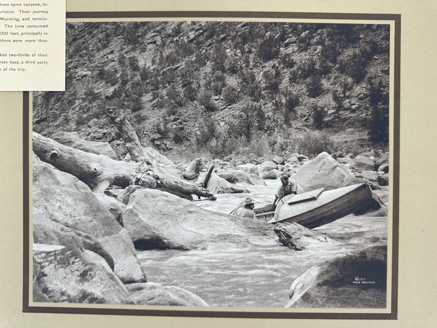 Just Added - Vintage Kolb Brothers Photogravure Print Dated 1912 Titled 'Hell's Half Mile' When Major Powell And Party Were On Their Expedition Through The Green And Colorado River Canyons In 1869-1872 10' X 8'