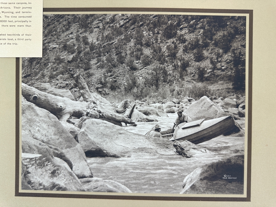 Just Added - Vintage Kolb Brothers Photogravure Print Dated 1912 Titled 'Hell's Half Mile' When Major Powell And Party Were On Their Expedition Through The Green And Colorado River Canyons In 1869-1872 10' X 8' [Photo 3]