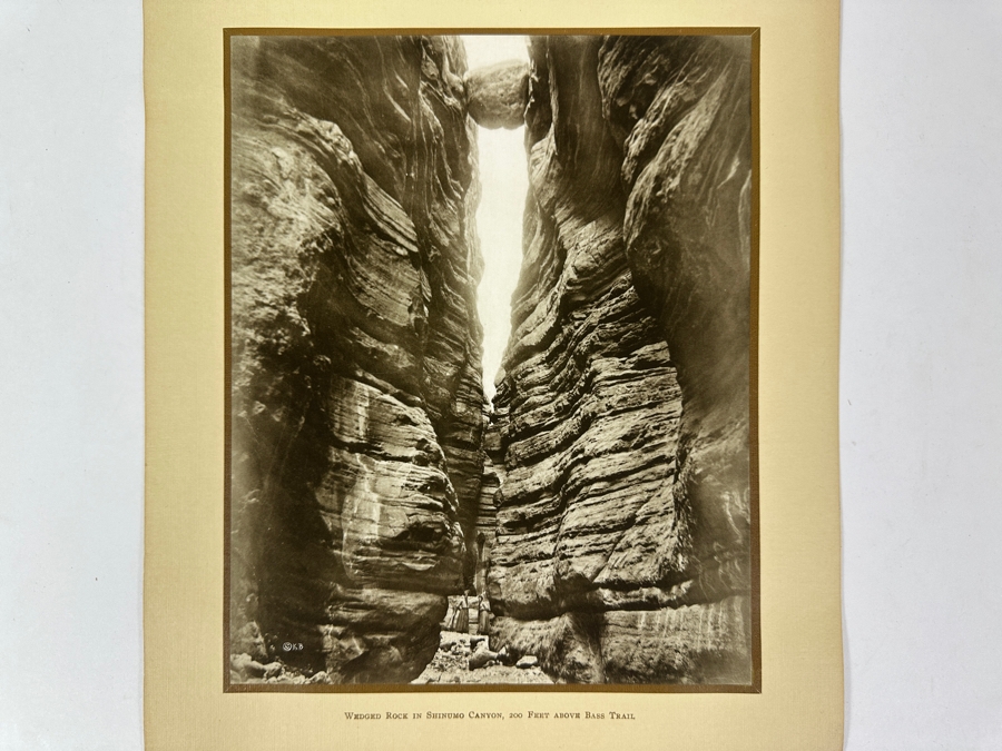Just Added - Vintage Kolb Brothers Photogravure Print Titled 'Wedged Rock In Shinumo Canyon, 200 Feet Above Bass Trail' 8' X 10'