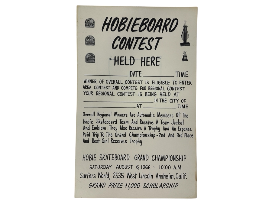 Just Added - Original 1966 Hobieboard Contest Hobie Skateboard Regional Competition Poster 14 X 22