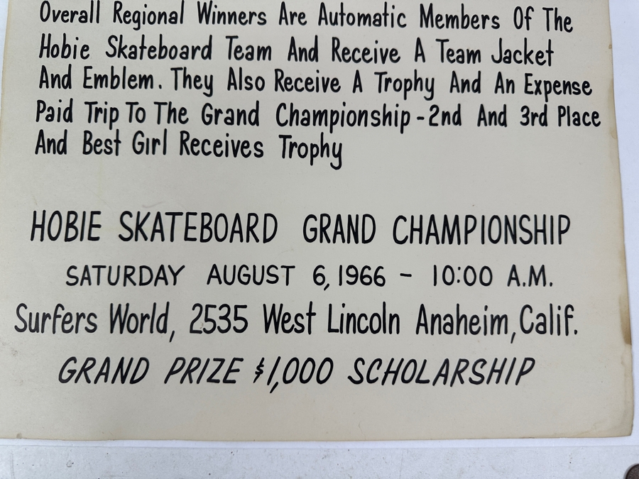 Just Added - Original 1966 Hobieboard Contest Hobie Skateboard Regional Competition Poster 14 X 22 [Photo 5]