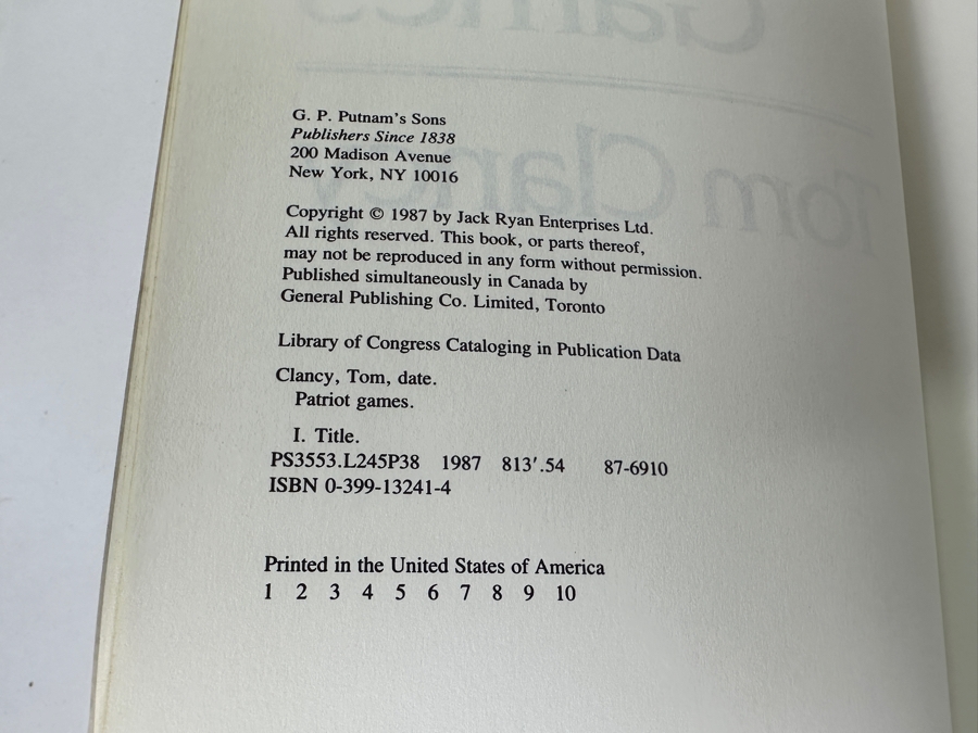 Just Added - Pair Of First Edition Hardcover Tom Clancy Books: Patriot Games & The Sum Of All Fears [Photo 5]