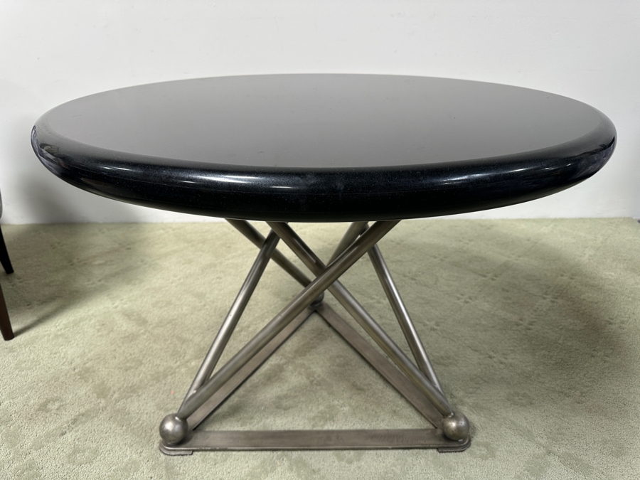 Just Added - Luxury Designer Modernist Dining Table With Geometric Steel Base And Round Black Marble Top 41'W X 30.5'H [Photo 15]