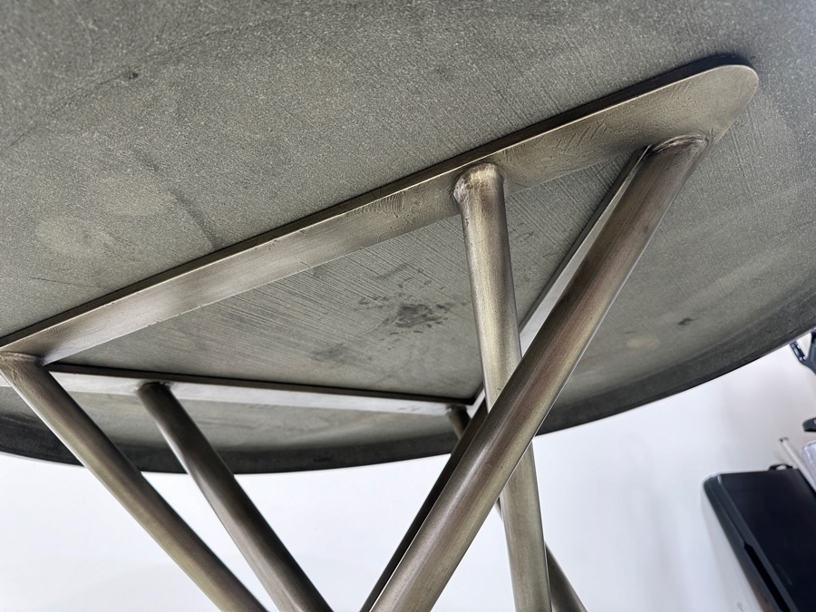 Just Added - Luxury Designer Modernist Dining Table With Geometric Steel Base And Round Black Marble Top 41'W X 30.5'H [Photo 8]