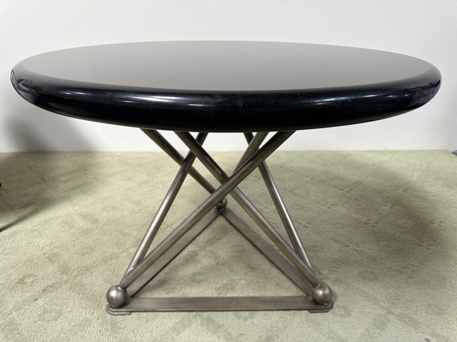 Just Added - Luxury Designer Modernist Dining Table With Geometric Steel Base And Round Black Marble Top 41'W X 30.5'H [Photo 13]